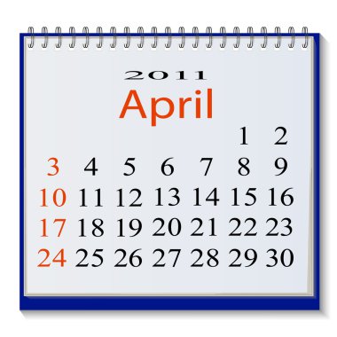The vector image of a calendar for April, 2011. eps10 clipart