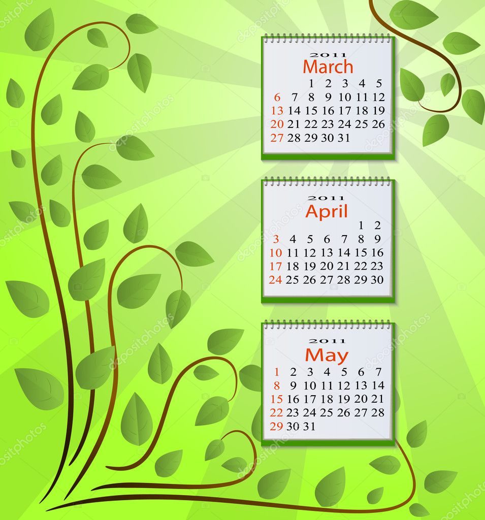 Calendar for 2011 - spring months. eps10 — Stock Vector © Inna_af #5035316