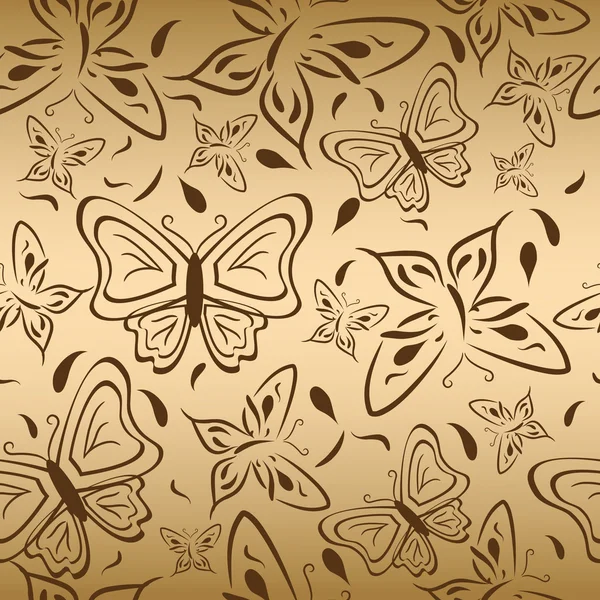 Nahtloser Goldrücken mit Schmetterlingen — Stockvektor