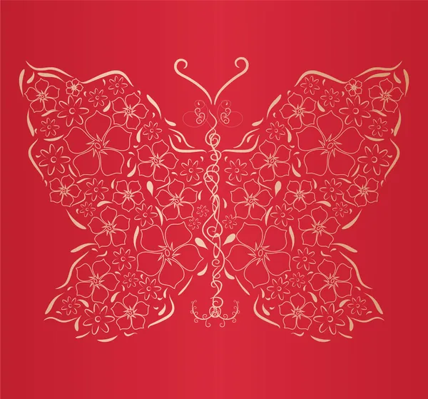 想上红色背景金蝴蝶 — 图库矢量图片