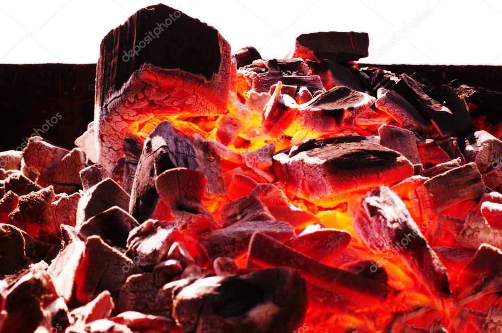 The heated coals for a shish kebab in a brazier