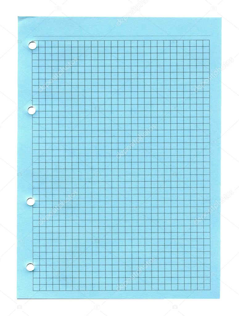Green lined notebook paper with holes isolated on white