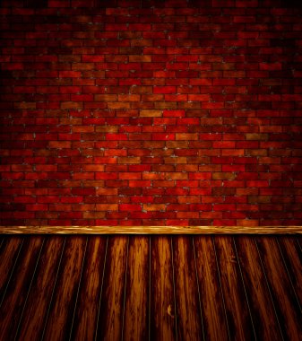 Abstract generated vintage room with brick wall and wooden floor clipart