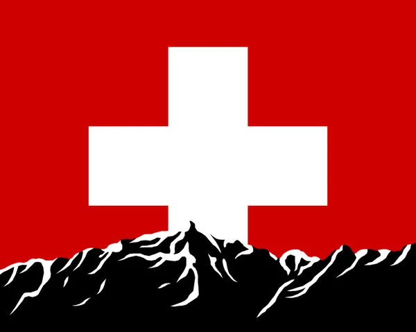 Montagne con bandiera della Svizzera — Foto Stock