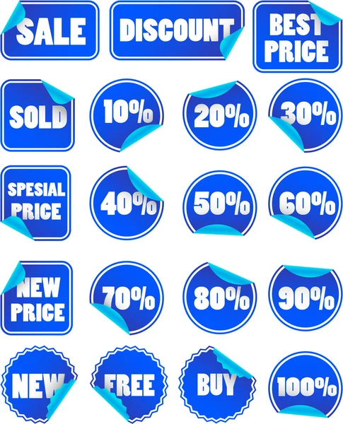 Conjunto de etiquetas de precio de descuento azul — Archivo Imágenes Vectoriales