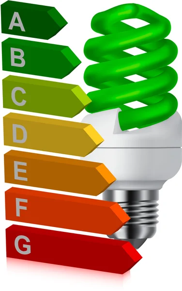 Bombilla verde y clasificación energética — Vector de stock