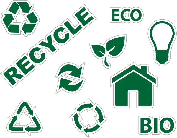 Πράσινο περιβάλλον και εικονίδια ανακύκλωσης — Διανυσματικό Αρχείο