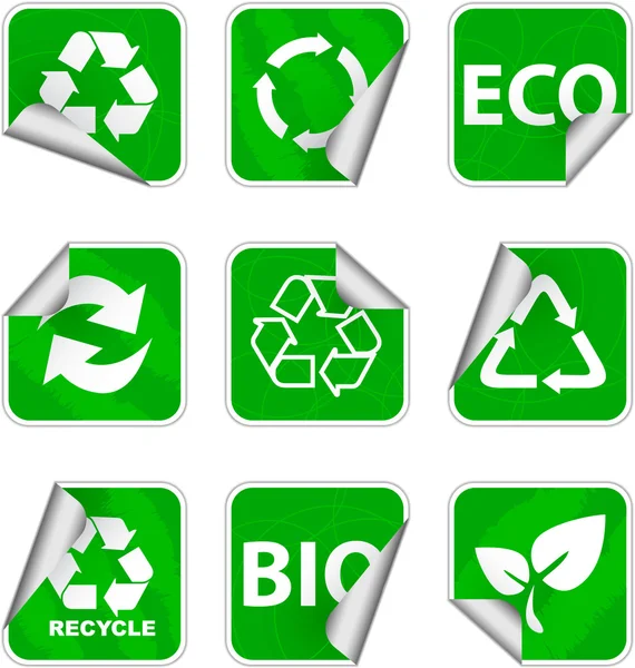 Groene milieu- en recyclingpictogrammen — Stockvector