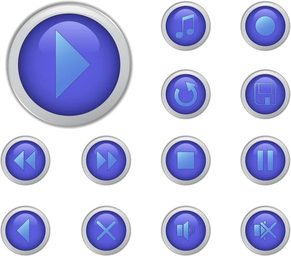 ブルー メディア ボタン セット — ストックベクタ