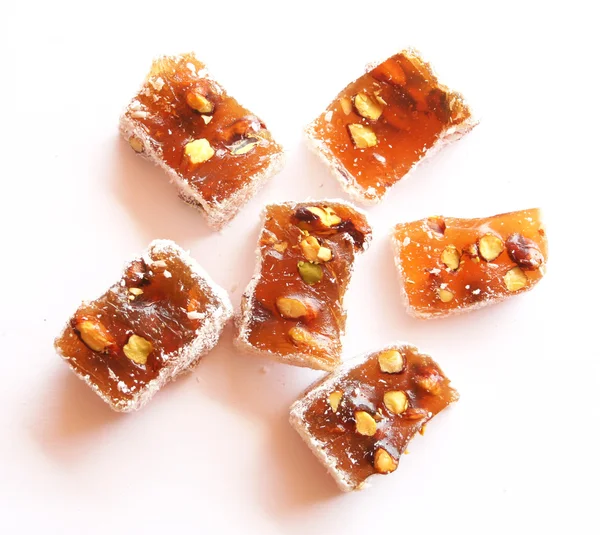 stock image Sweet turkish delights on white background