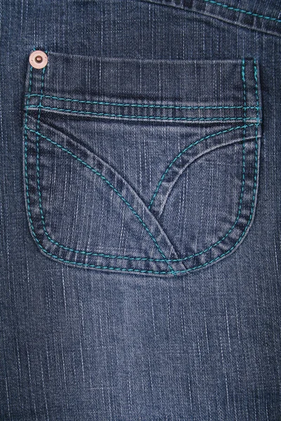 Tecido de jeans azul com bolso como fundo — Fotografia de Stock