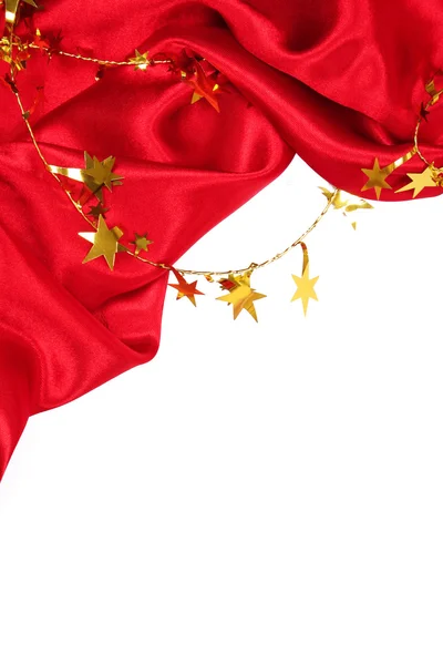 Sima vörös selyem, arany csillag holiday háttereként — Stock Fotó