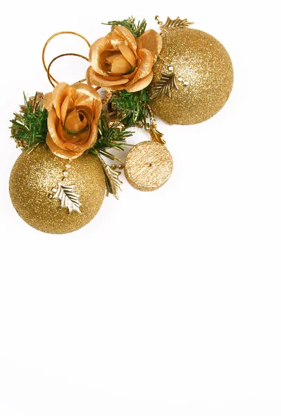 Christmas card with golden balls and candle — Stock Photo, Image