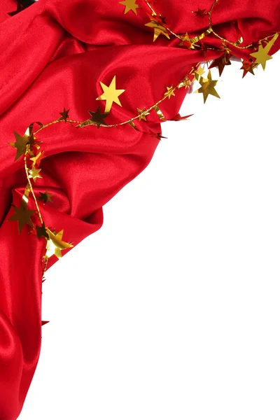 Smooth Red Silk with golden stars as holiday background — Stock Photo, Image