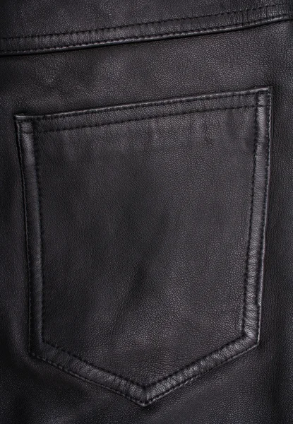 Pocket on the black leather texture as background — Stock Photo, Image
