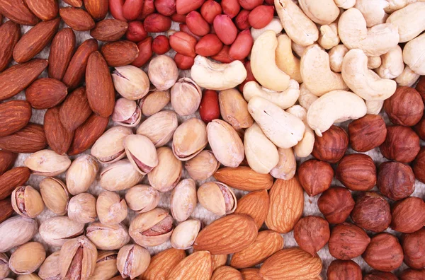 Filbert, cacahuètes, pistaches, amandes et noisettes assortis — Photo