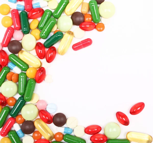Verschillende Kleurrijke Pillen Witte Achtergrond — Stockfoto