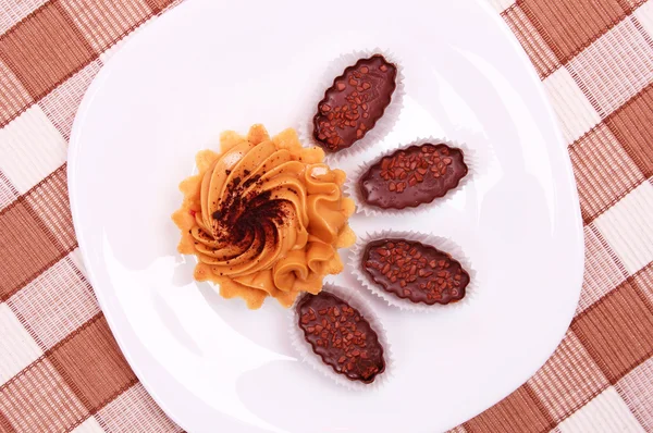Sweet Chocolate Cakes White Plate — Stock Photo, Image