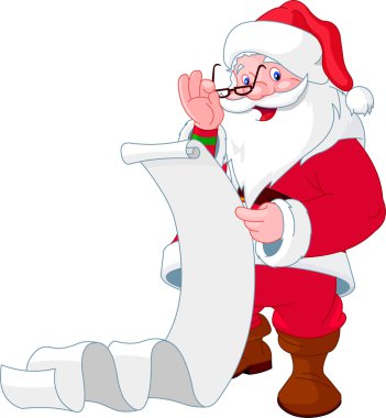 Santa Claus reading list of gifts clipart