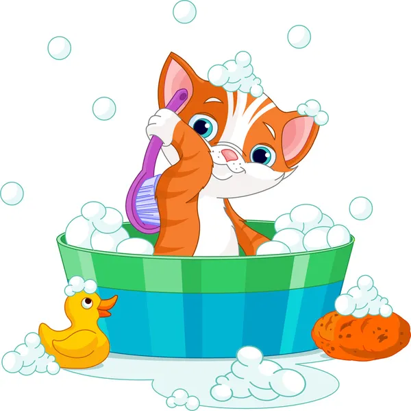 Kat met een bad — Stockvector