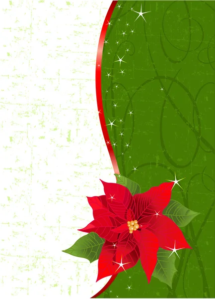 Roter Weihnachtsstern vertikal Weihnachtskarte — Stockvektor