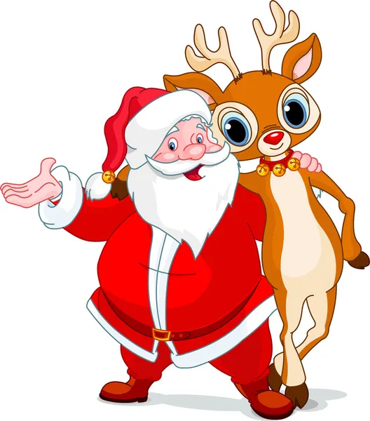 Weihnachtsmann und sein Rentier Rudolf — Stockvektor