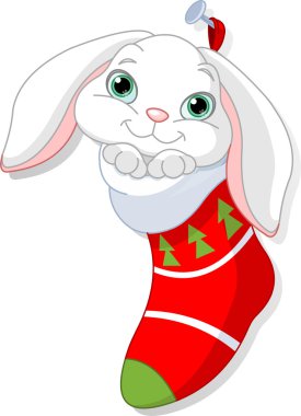 Bunny in Christmas sock clipart