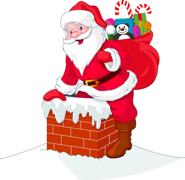 Père Noël descend la cheminée — Image vectorielle