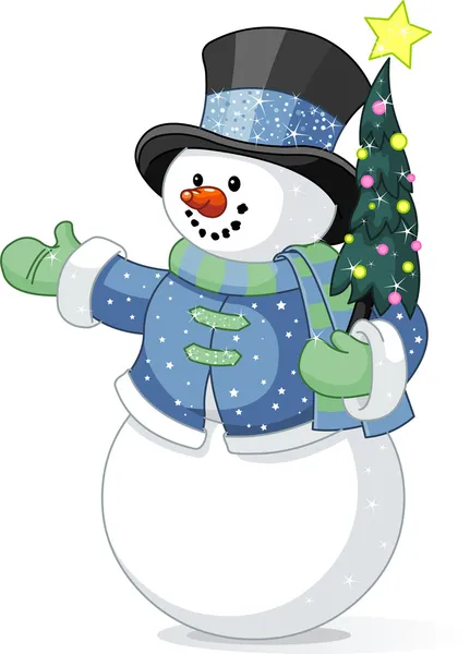 Snowman with Christmas tree — Stock Vector