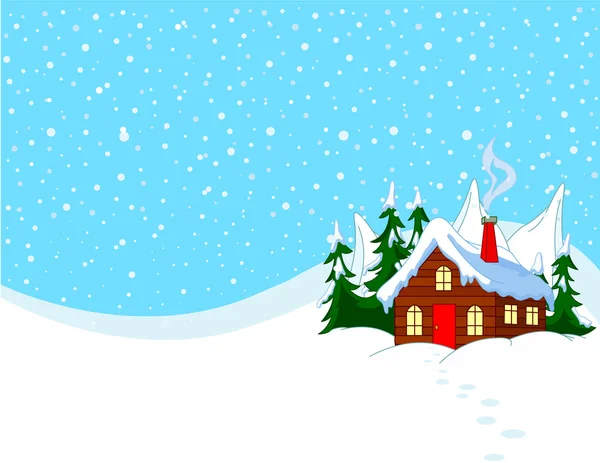 Pequeña casa en colinas nevadas — Vector de stock