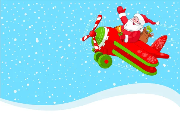 Der Weihnachtsmann fliegt im Flugzeug — Stockvektor