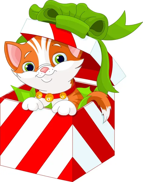Kitten in a Christmas gift box — Stock Vector