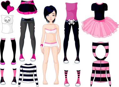 Girl with dresses . Emo stile clipart