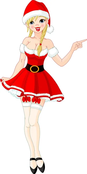 Sexy dziewczyna Boże Narodzenie w santa sukienka — Wektor stockowy