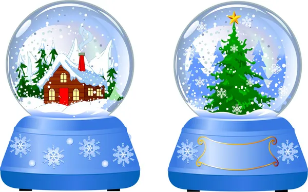 Dois Globos de Neve de Natal — Vetor de Stock