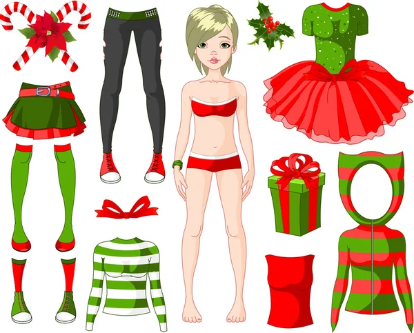 Menina com vestidos de Natal — Vetor de Stock