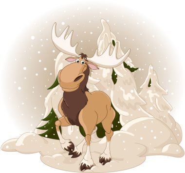 Moose against a snowy forest clipart