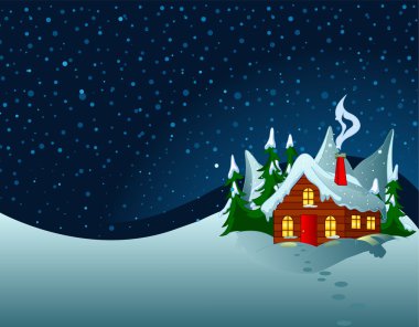 Little house in snowy hills clipart