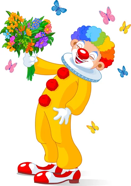 可爱小丑与鲜花 — 图库矢量图片