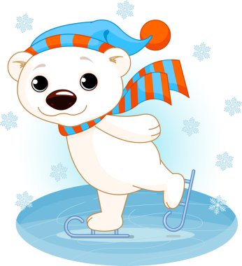 Illustration of cute polar bear on ice skates clipart