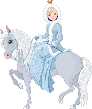 Princess riding horse. Winter clipart