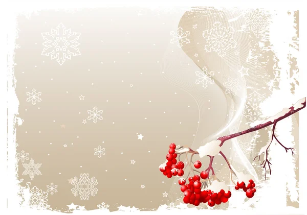 Illustration Grunge Snowing Fond Hiver Avec Branche Frêne — Image vectorielle