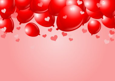 Falling Red Balloons on Pink Background with place for copy/text clipart