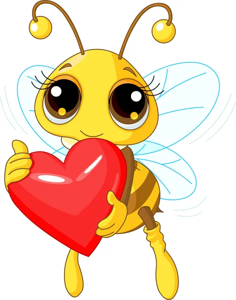 可爱蜜蜂握着爱的心 — 图库矢量图片