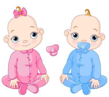 Cute sitting twins clipart