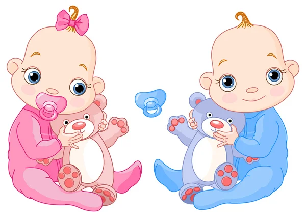 Schattige tweeling met speelgoed — Stockvector