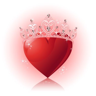 Crystal heart with crown clipart