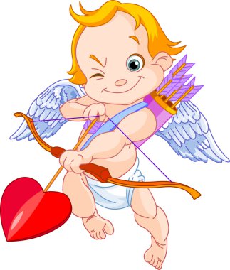 Illustration of a Valentine's Day cupid ready to shoot his arrow clipart