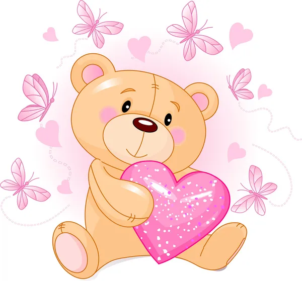 Teddybär mit Liebesherz — Stockvektor