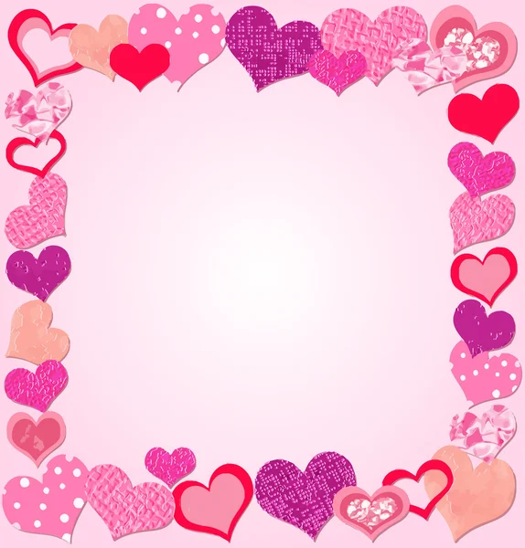 Valentijnsdag Roze Frame Met Hartjes — Stockvector